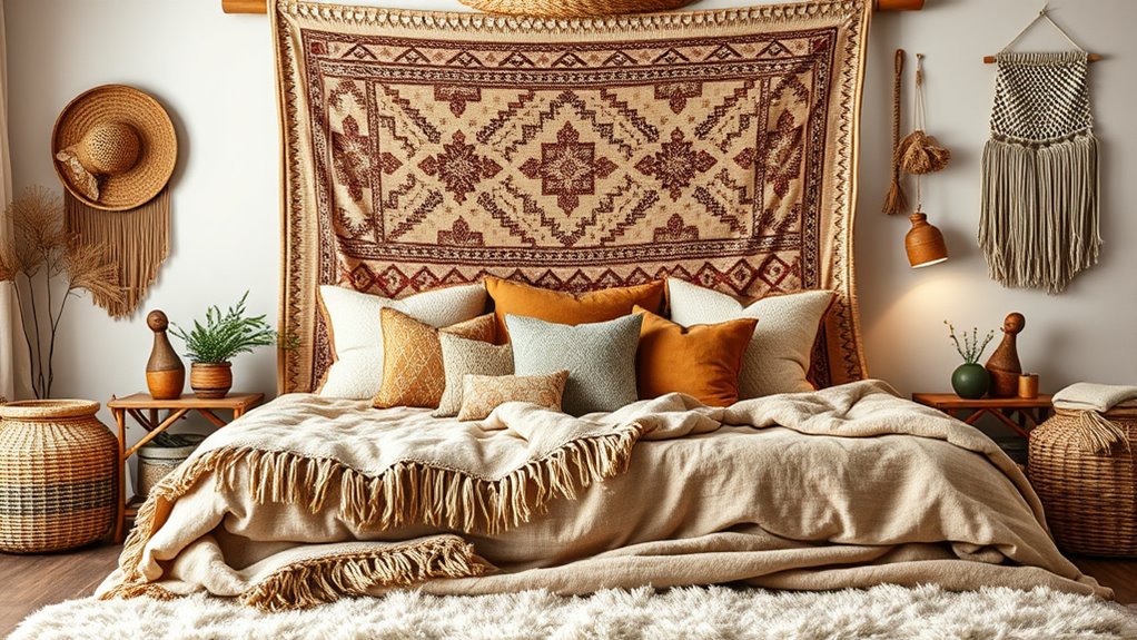 layered textiles create cozy atmosphere