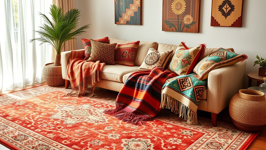 layered textured boho rugs