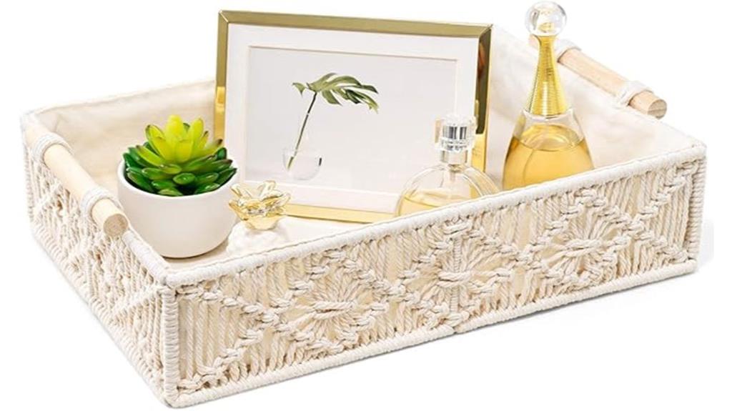 macrame wooden handle tray