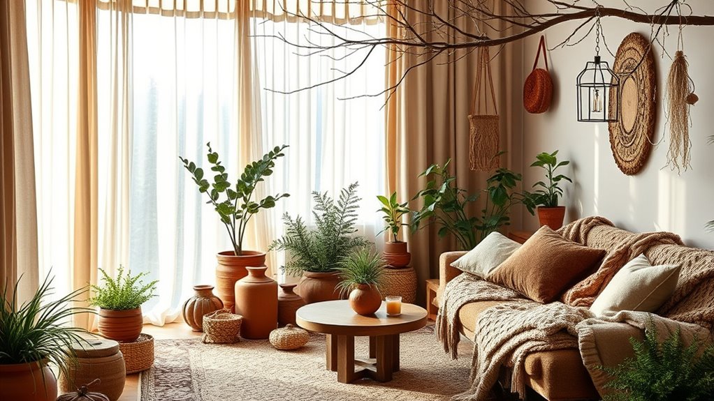 natural greenery enhances cozy decor