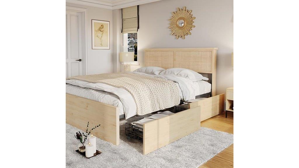 natural rattan queen bed