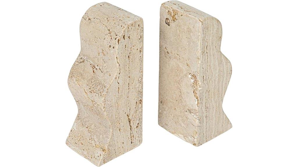 natural travertine wave bookends