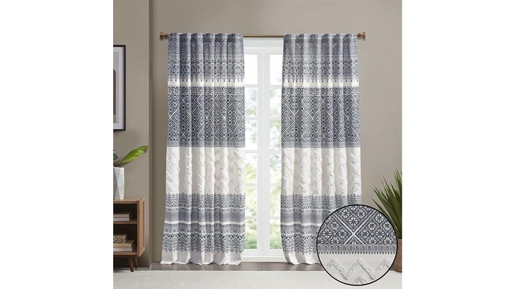 navy white cotton curtains