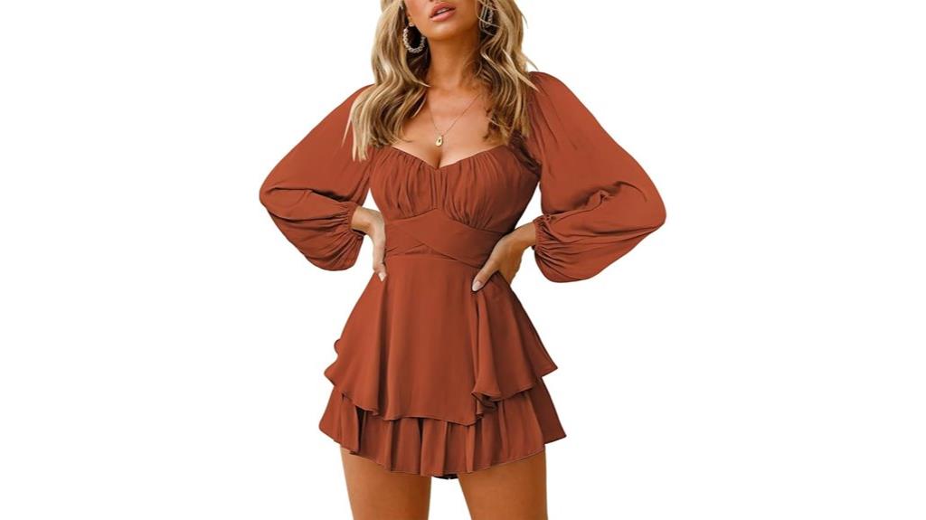 off shoulder romper with lantern sleeves