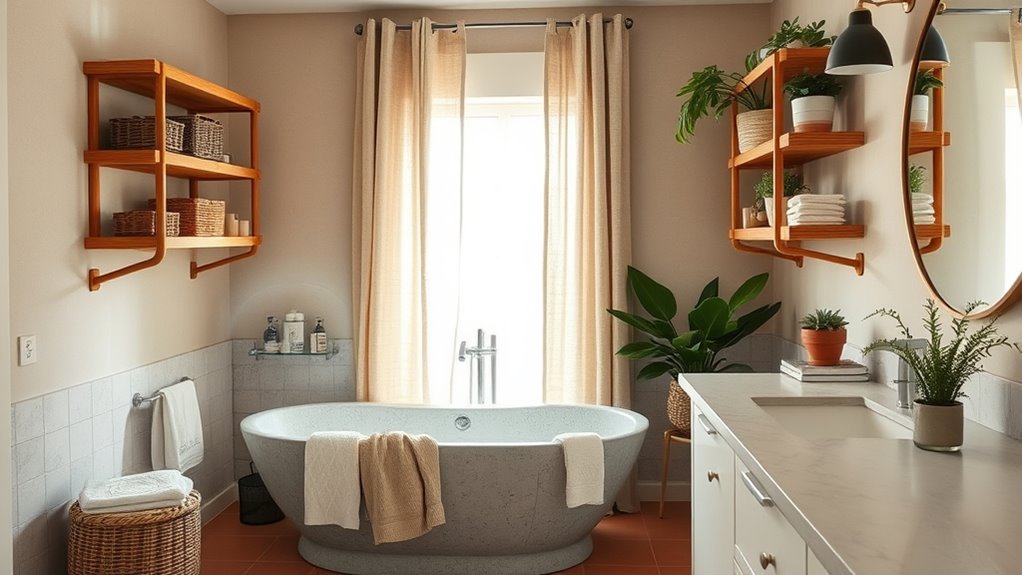 organized serene bathroom storage