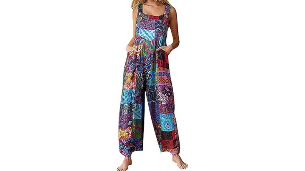 patchwork pocket wide leg jumpsuit