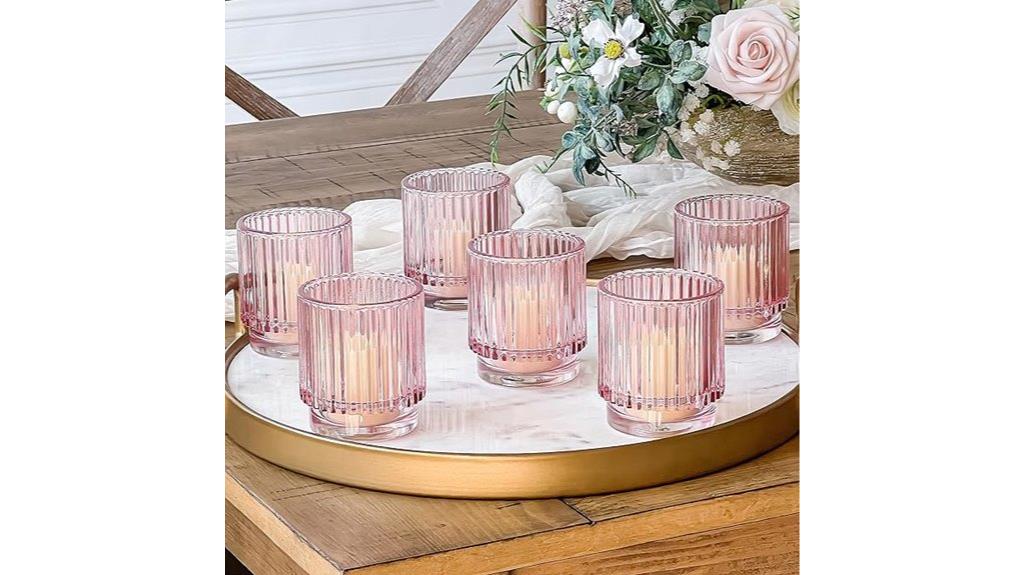 pink ribbed candle holders