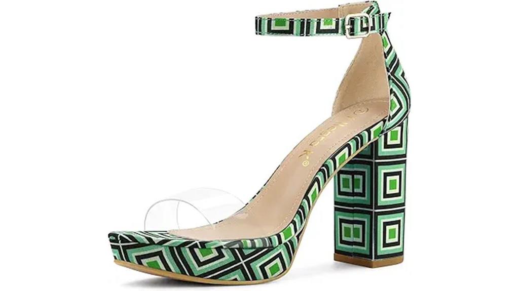 printed clear heel sandals