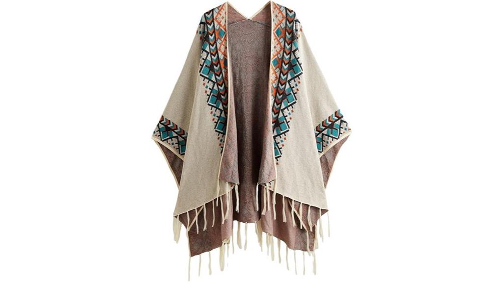 printed tassel open front poncho