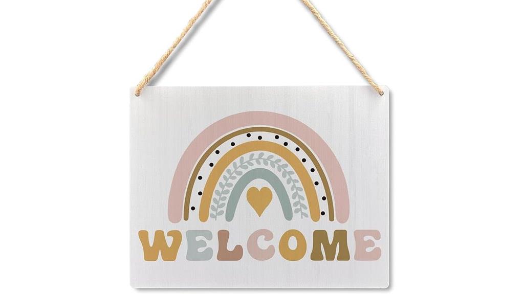 rainbow wooden welcome sign