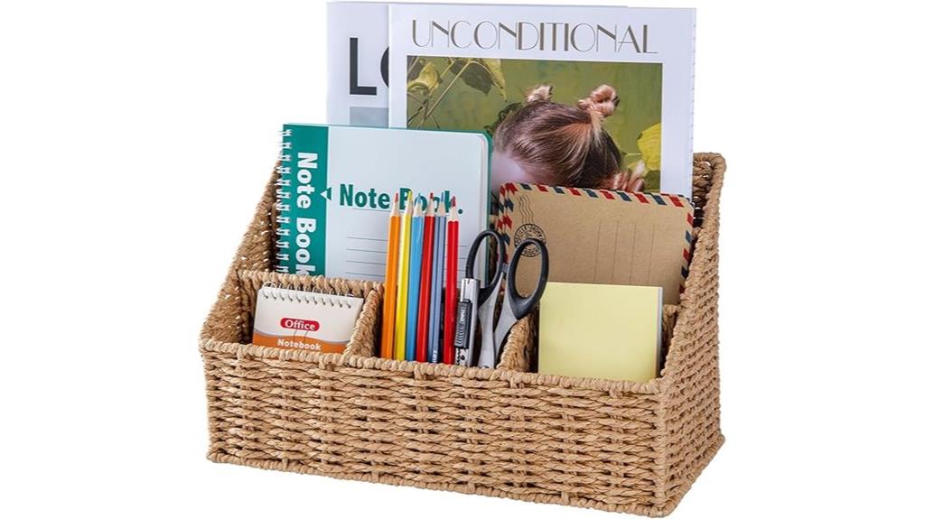 rattan 5 slot mail organizer