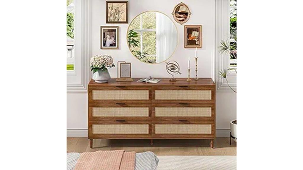 rattan bedroom six drawer dresser