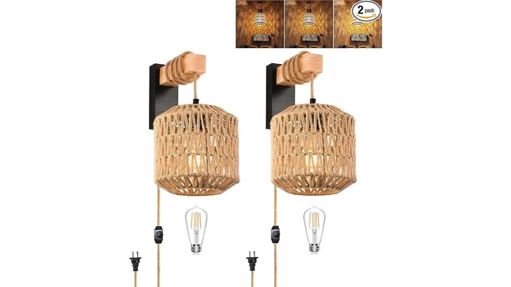 rattan boho wall lights
