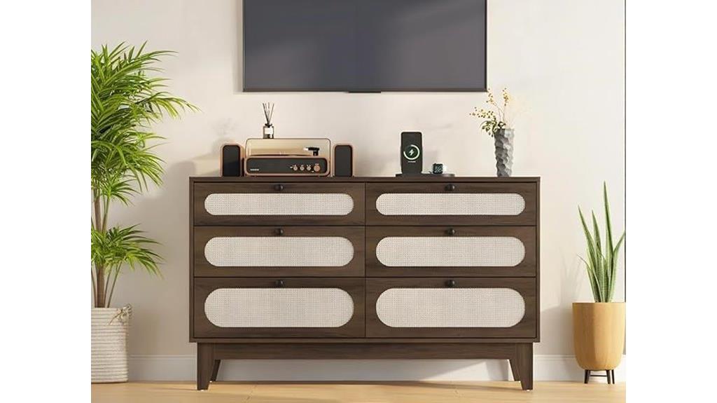 rattan dresser with wood