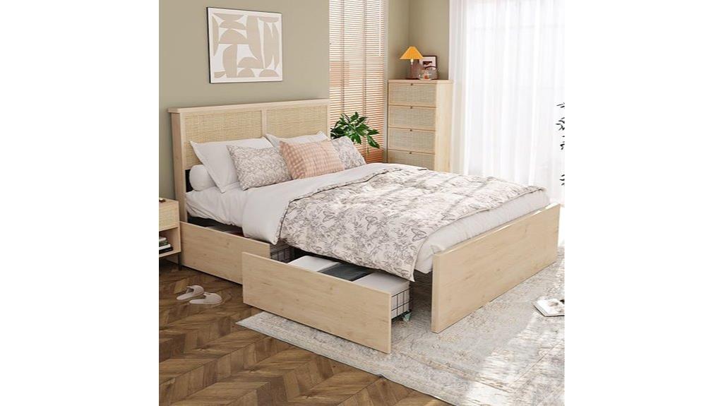 rattan headboard storage drawers