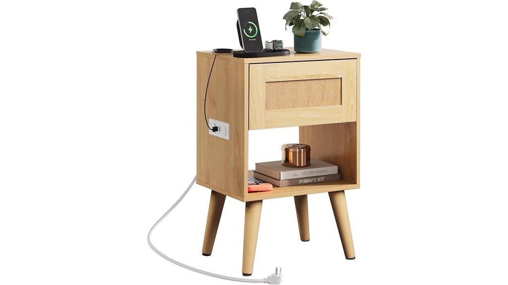rattan nightstand with charging