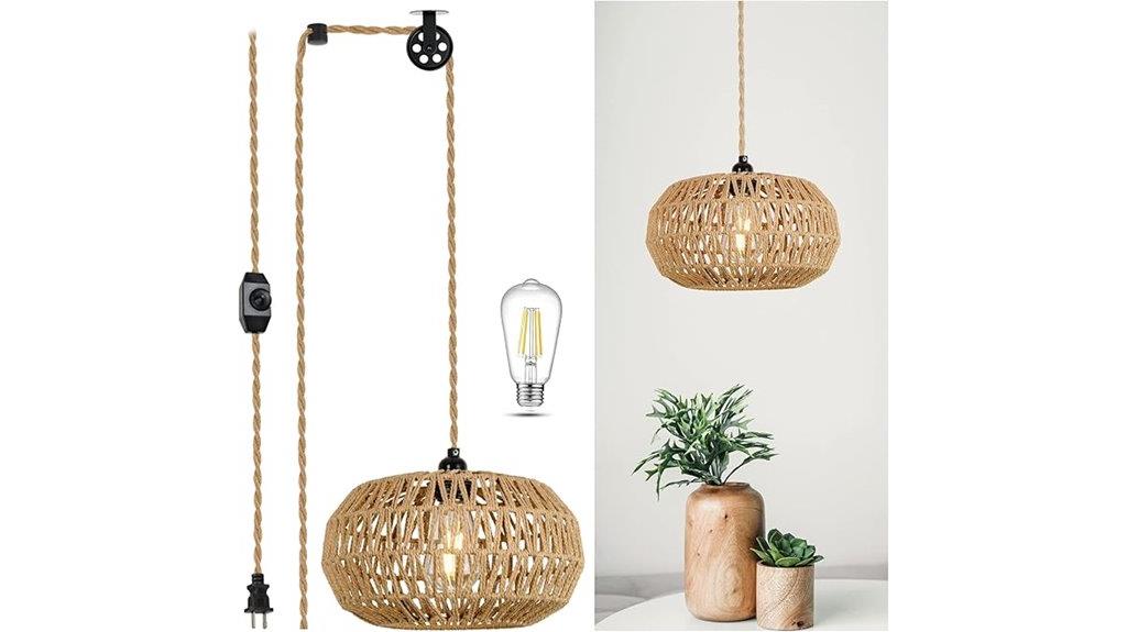 rattan pendant with led