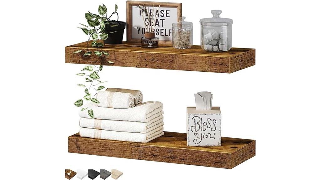 rustic brown floating shelves