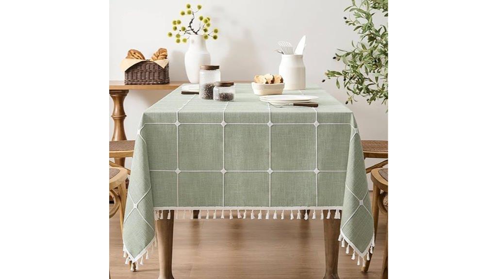 sage green tassel tablecloth