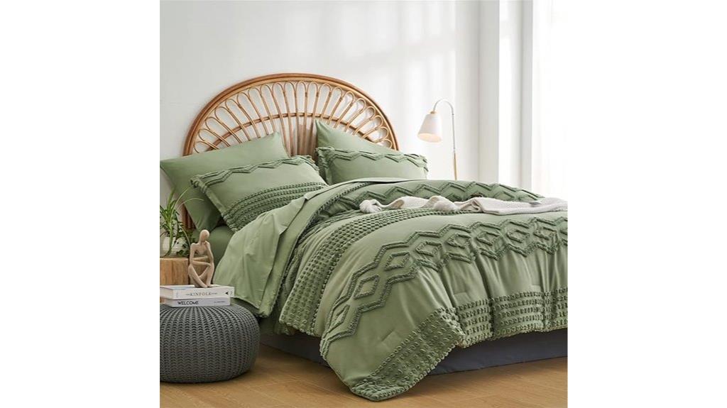 sage green tufted bedding