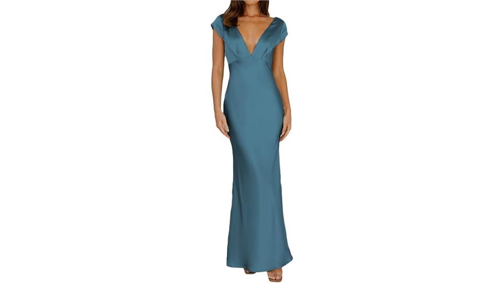 satin v neck maxi dress
