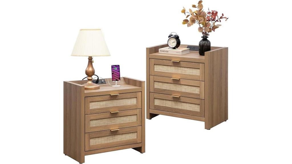 set of 2 rattan nightstands