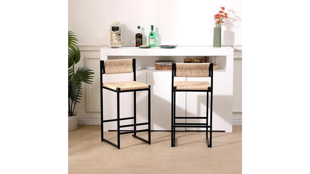 set of two rattan bar stools