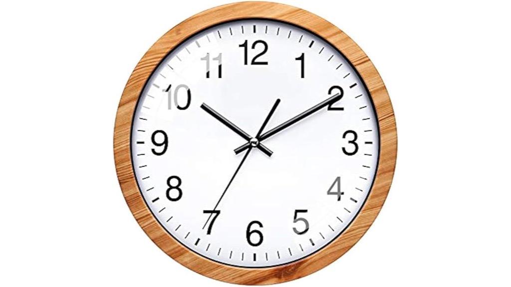 silent 10 inch wooden clock