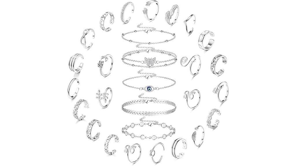 silver anklet toe ring set