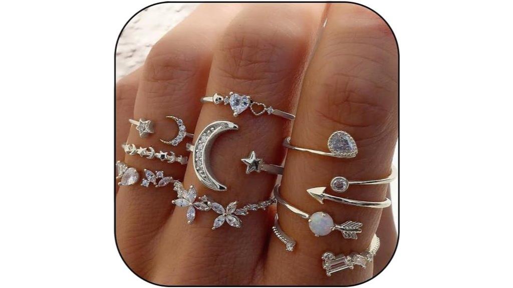 silver star moon rings