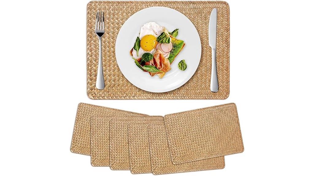 six rattan seagrass mats