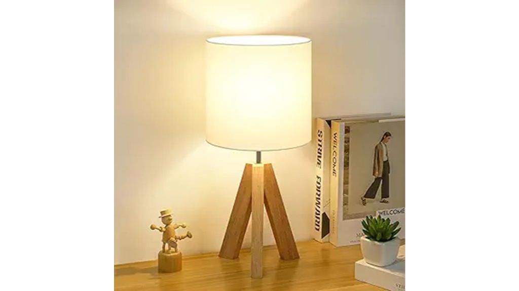small wooden tripod lamp