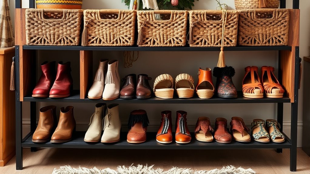 stylish boho shoe storage