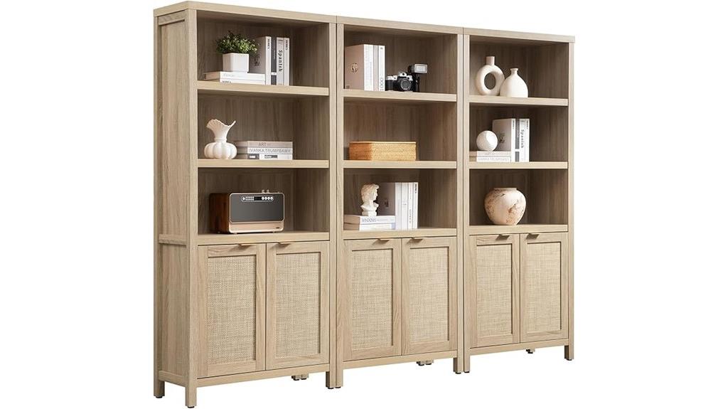 tall rattan bookcase with doors