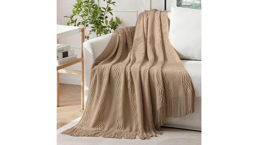 tan knitted couch blanket