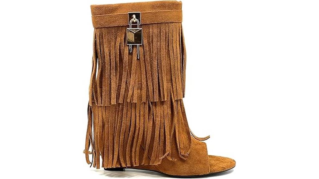 tassel fringe wedge boots