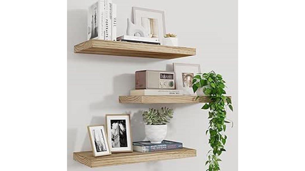 three 17 inch floating shelves