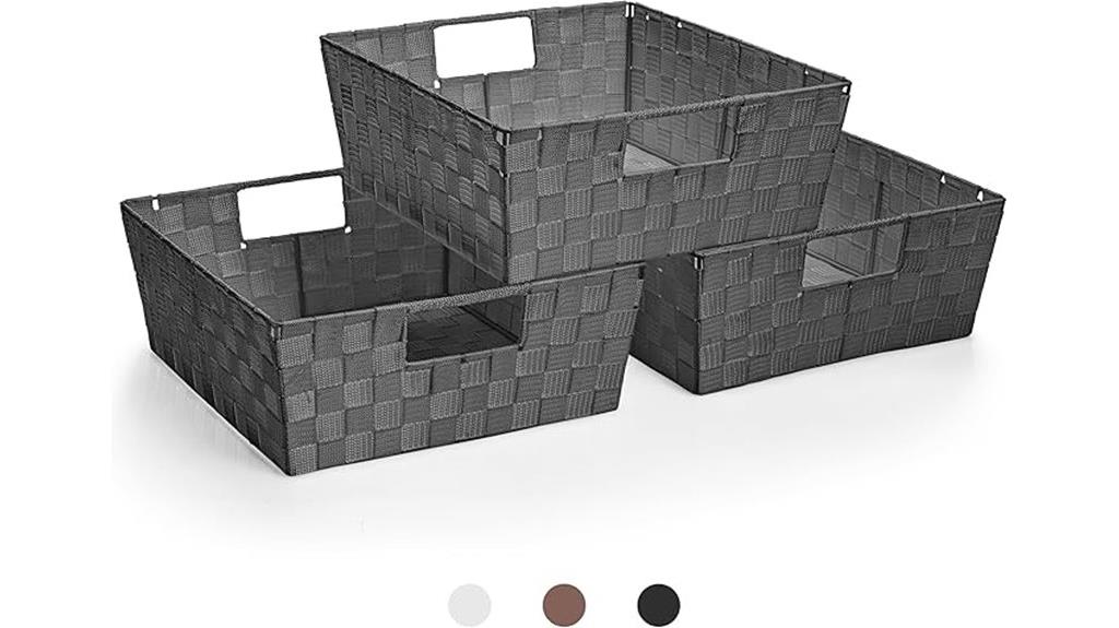 three large storage baskets