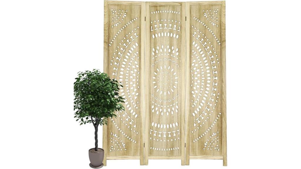 three panel carved wood divider