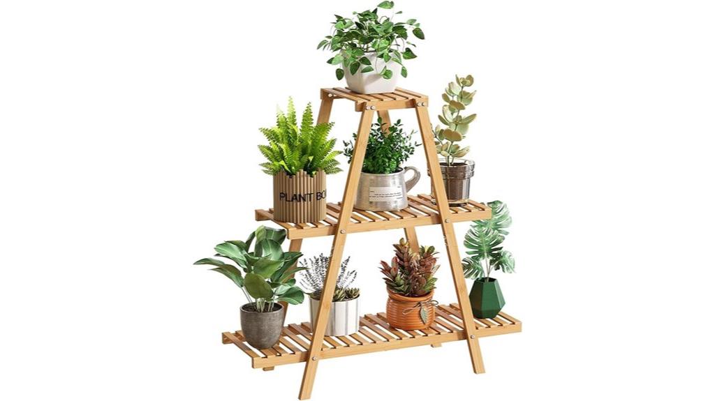 three tier bamboo plant shelf