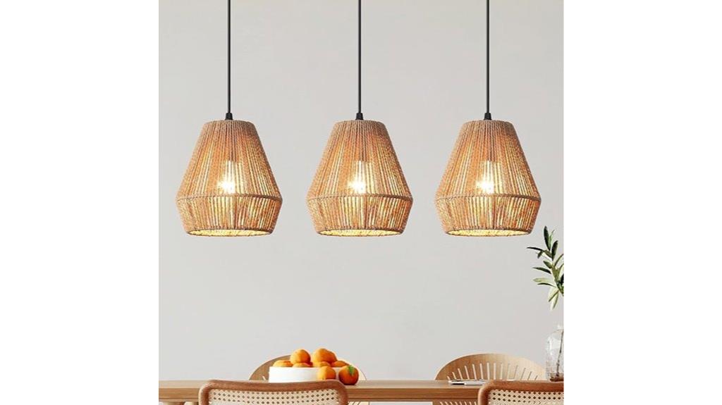three woven pendant lights