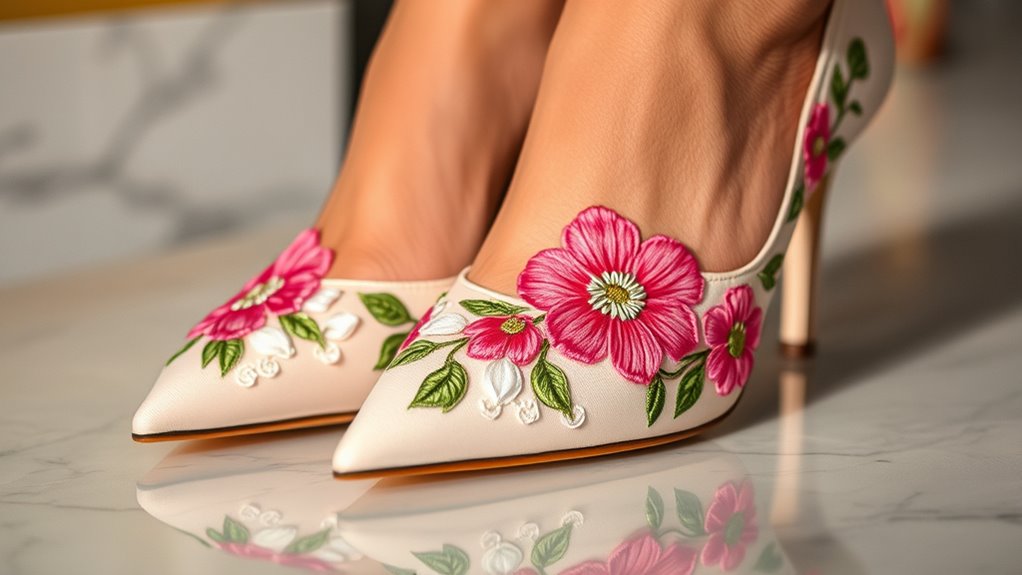 top floral pointed toe heels