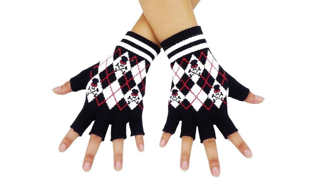 unisex skeleton fingerless gloves