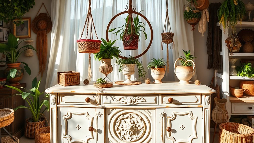 vintage boho dresser decor