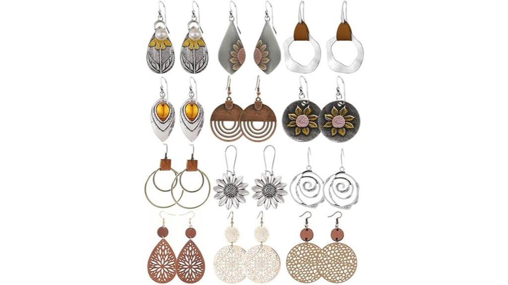 vintage geometric leather earrings