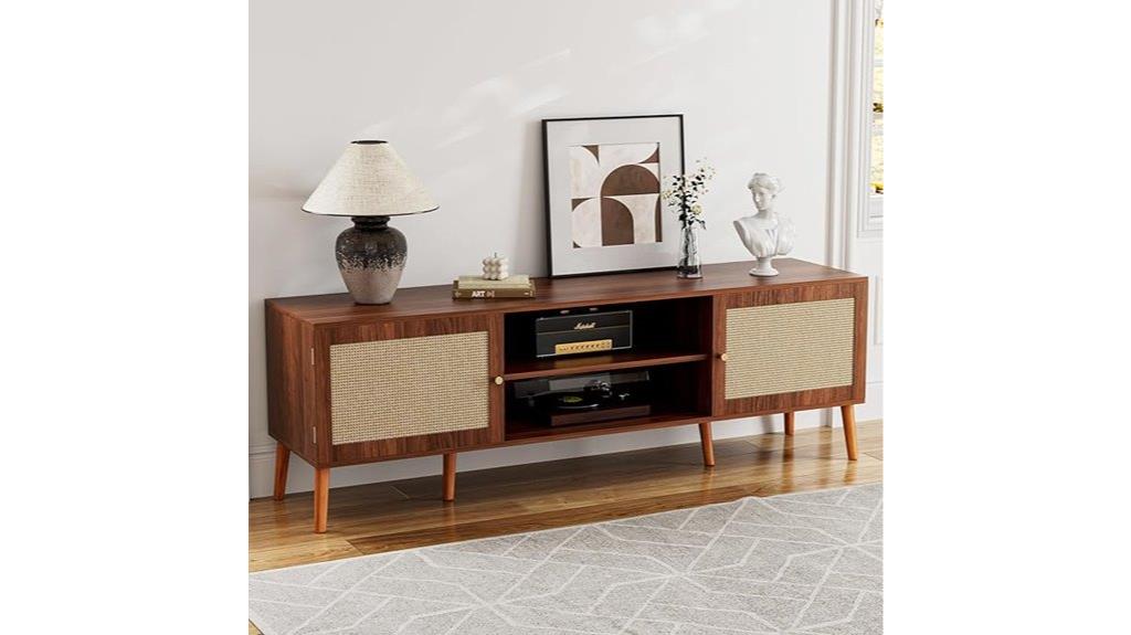 walnut tv stand with shelves