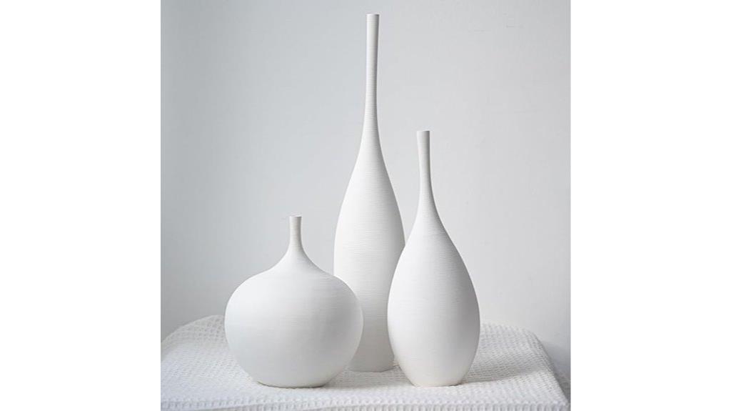 white ceramic vase trio