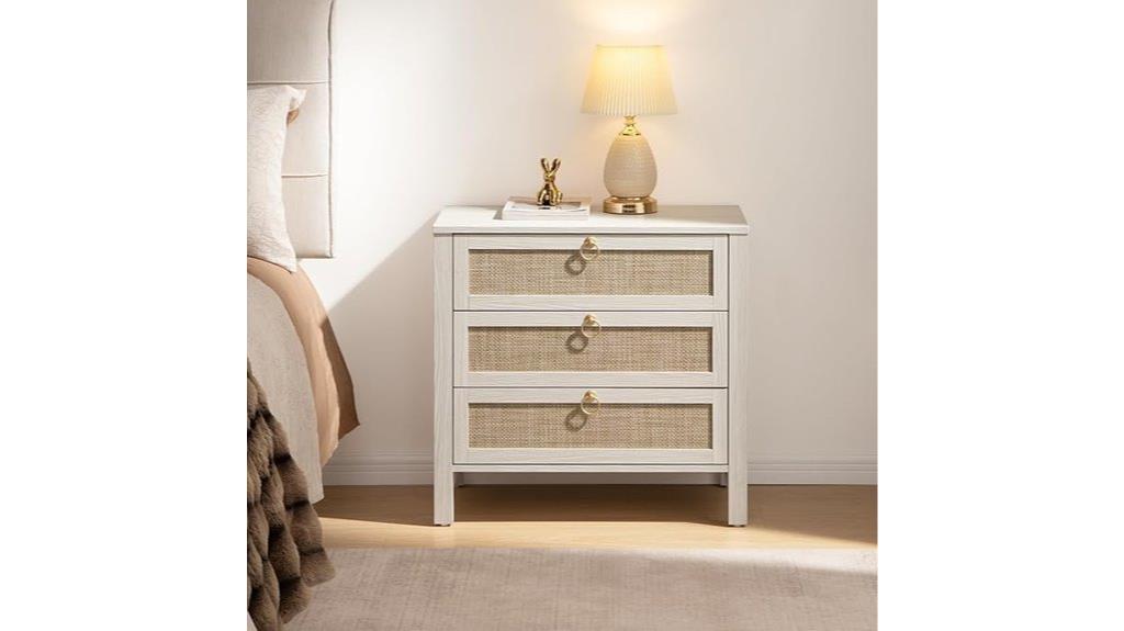 white nightstand with drawers