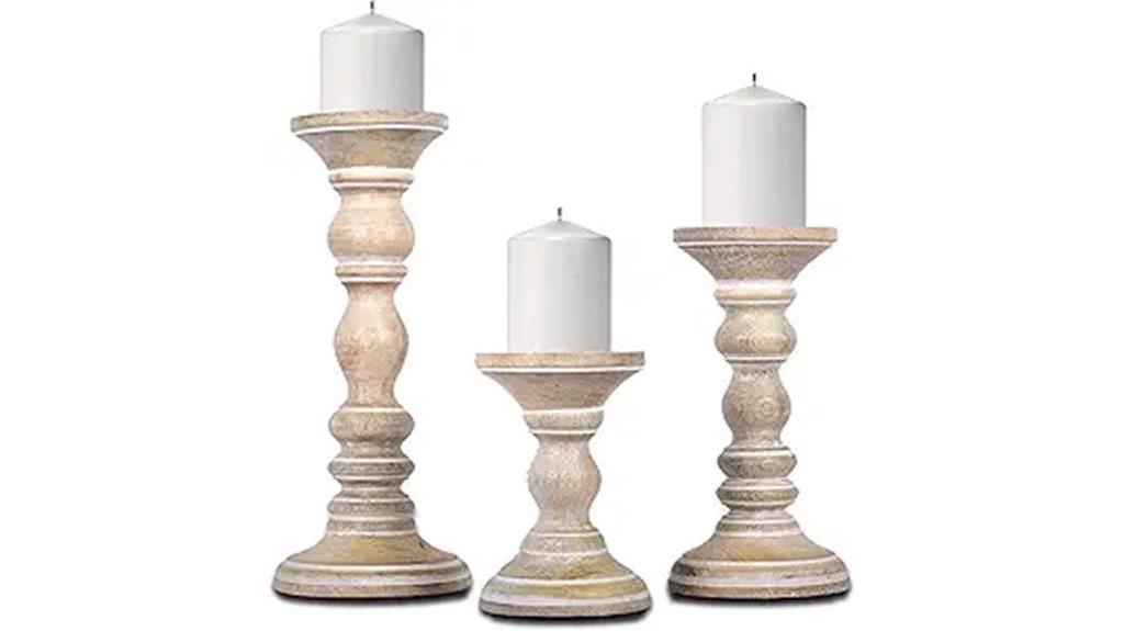 whitewashed wooden candle holders