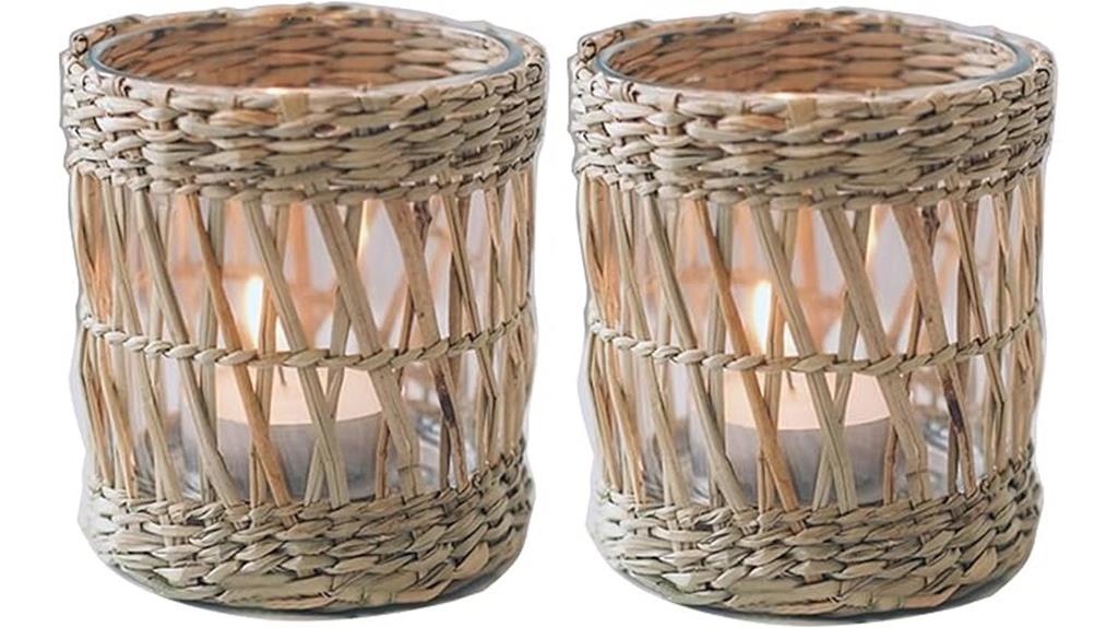 wicker rattan candle holders